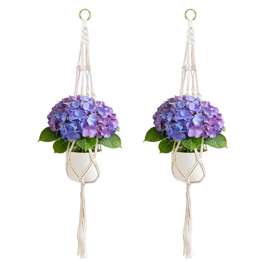 Jaxbo Macrame Plant Hangers 2 Pack Indoor Outdoor Hanging Planter Basket Handmade Rope Hanging Plant Holder for Indoor Outdoor Boho Home Decor 41 Inch, White