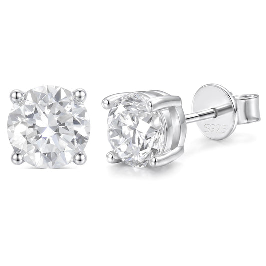 Lab Grown Diamond Stud Earrings for Women, 1/5-1-2 Carat Diamonds Earring 4-Prong D Color VVS1 Clarity, Hypoallergenic Sterling Silver Earring Diamond Jewelry for Women, Gift Box Included(3mm, Sterling Silver)