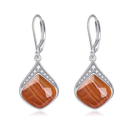 Orange Teardrop Earrings Sterling Silver Orange Agate Teardrop Drop cubic Zirconia Dangle Earrings Jewelry Christmas Gifts for Women