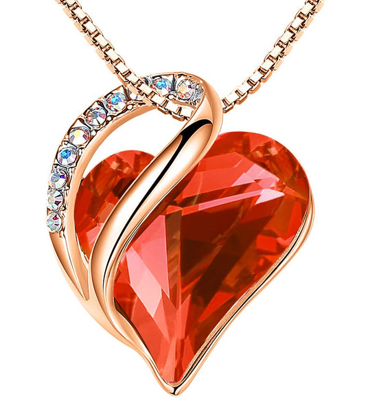 Leafael Gifts for Women Rose Gold Plated Necklaces: Heart Carnelian Red Crystal, Birthstone for January and July, Hypoallergenic Chain (18"+2"), Birthday Jewelry for Mom and Wife