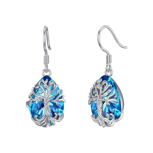 TOUPOP Topaz Tree of Life Earrings Sterling Silver Teardrop December Birthstone Earrings Family Tree Topaz Jewelry Birthday Mothers Day Gifts for Women Mom Her