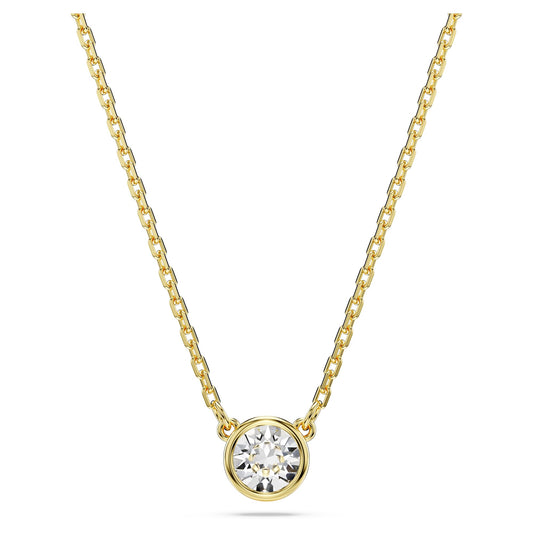 Swarovski Imber Pendant Necklace, Clear Round-Cut Crystal in a Gold-Tone Finished Puffy Bezel Setting, Part of the Imber Collection