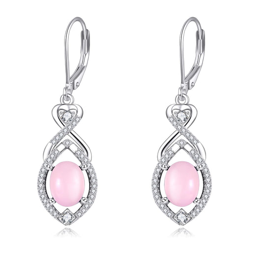 Pink Drop Earrings Sterling Silver Infinity Leverback Boho Earrings Pink Stone Dangle Earrings Jewelry Christmas Gifts For Women