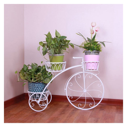 Plant Stand, Metal Flower Pot Cart Holder with 3 Baskets and Decorative Wheels, Tricycle Style Plants Display Rack for Home Deck Garden Patio (Color : D)