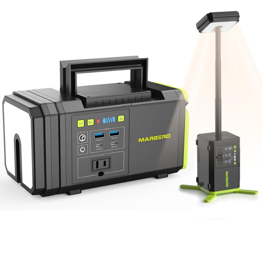 MARBERO 118Wh Portable Power Station with Telescopic Camping Lights for Camping Hiking 32000mAh 160W Max Power Bank with AC Outlet USB DC Output Solar Generator with Telecoping Light Emergency