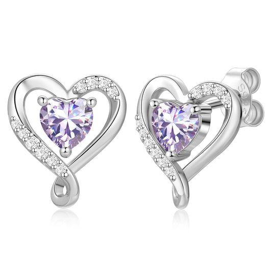 Zifeel Earrings for Women, 925 Sterling Silver Birthstone Heart Studs Earring for Girlfriend Wife, Anniversary Birthday Christmas Valentines Mother’s Day Gifts Jewelry for Women Wife Her Mom