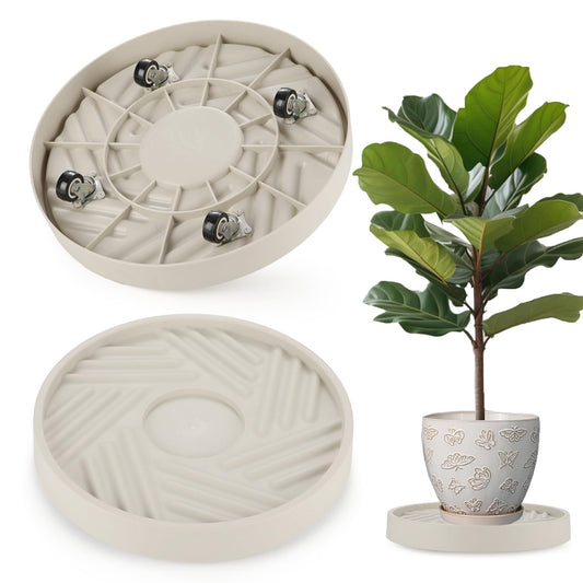 JAOXISOU 2 Pack Plant Caddy with Wheels,12" Rolling Plant Stand 165 LBS Heavy Duty with Hidden 360 ° Rotating Silent Wheel Wheels for Outdoor Indoor Large Plant Pots, Flower Pot, Patio