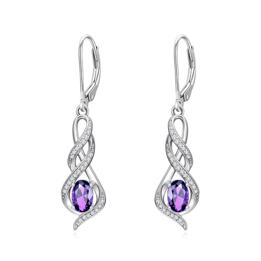 POIUY Amethyst February Birthstone Infinity Leverback Dangle Earrings Hypoallergenic Drop Earrings Love Jewelry Anniversary Christmas Wedding Gift for Mom Wife Sister Daughter Girlfriend