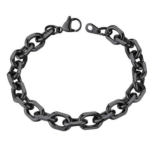 ChainsHouse Black Stainless Steel Rolo Link Bracelet Bracelets for Women Men 9mm 8.3 inch Classic and Stylish Mens Bracelet