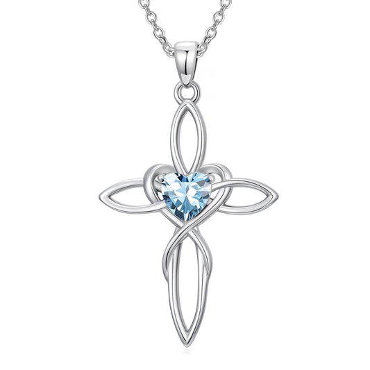 POIUY Celtic Knot Cross Birthstone Necklace for Women Irish Infinity Heart Pendant Cross Jewelry Baptism Anniversary Valentines Birthday Mothers Day Gifts for Mom Wife Her