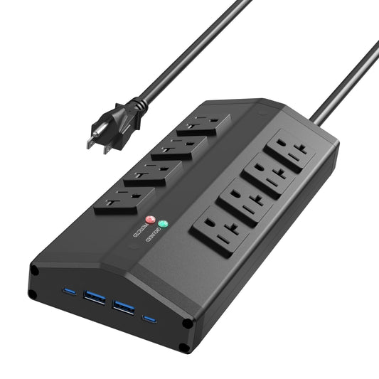 JUNNUJ Heavy Duty Power Strip with 8 Outlets and 4 USB Ports, Metal Wall Mount Surge Protector with 20 Amp 12 Gauge 6 FT Extension Cord for Garage, Industrial, Shop, ETL Listed