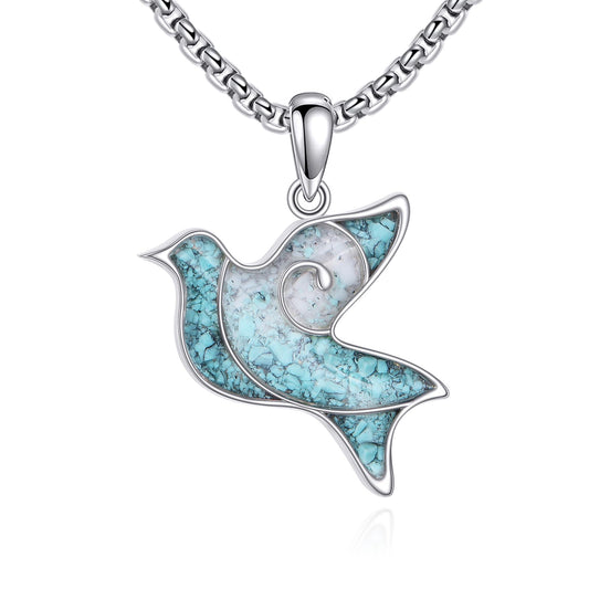 HKPATOP Dove Necklaces 925 Sterling Silver Turquoise Dove Bird Pendant Necklace Dove Jewelry Gifts for Women Mom Peace Lovers