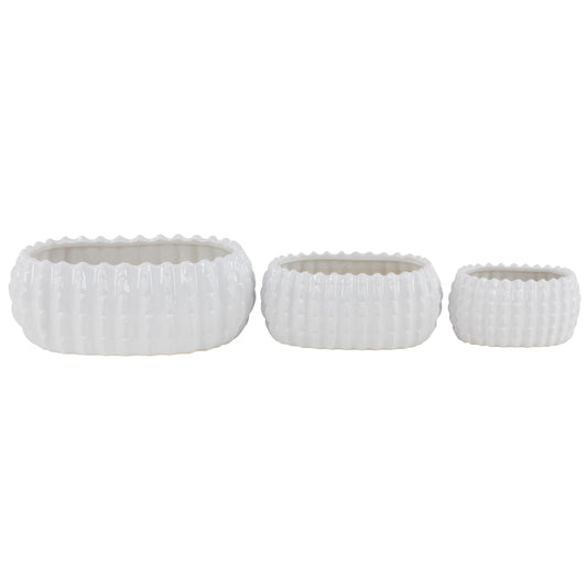 Deco 79 Ceramic Indoor Outdoor Planter Small Planter Pot, Set of 3 Planters 17", 13", 8"W, White
