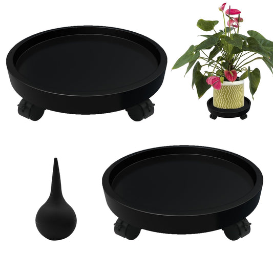 RUENXG 2-Pack 13" Heavy Duty Plant Caddy with Lockable Wheels, Industrial-Grade Rolling Plant Stand for Indoor/Outdoor Potted Plants, Flower Pots & Garden Decor - Black