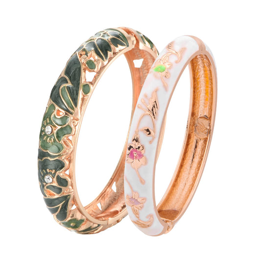 UJOY Vintage Jewelry Cloisonne Handcrafted Butterfly Enameled Gorgeous Rhinestone Hinged Cuff Bracelet Bangles Gifts 88A08-55A81 Green White