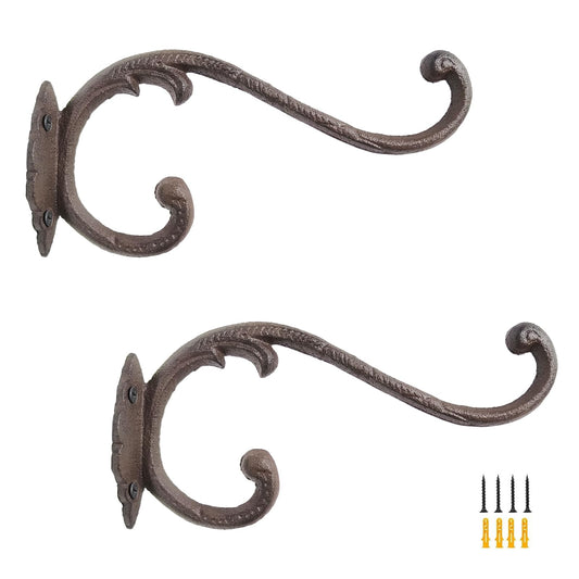 Z metnal Cast Iron Plant Hanger - 9 inch Rustic Wall Mounted Hanging Basket Holder for Indoor/Outdoor Garden, Patio, Porch Decor - Heavy Duty Metal Hook Bracket, Double Hook,