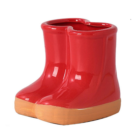 SUZEPER Ceramic Boots Vase, Creative Boots Succulent Planter,Funny Plant Pot for Indoor Outdoor Garden Home Decor(10x13x12cm(4x5x5inch), Red)