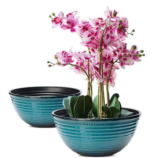 RICH ATLAS 2 Pack 10 Inch Plant Pots,Durable Decorative Flower Pots Planters with Drainage Hole for Indoor and Outdoor Plants,Flowers,Succulents, Blue