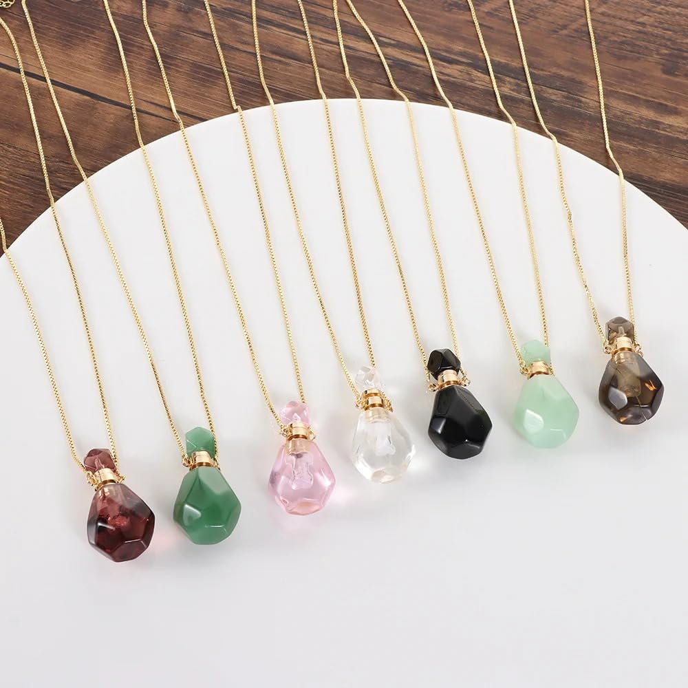 925 Sterling Silver Essential Oil Necklace For Women And Men, 14K Gold Filled Natural Stone Round Perfume Bottle Necklace, Essentials Oil Diffuser Vial Necklace (2 - Essential Oil Necklace)