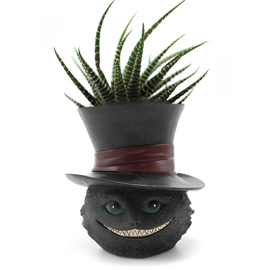 Unique Black Cat Head Little Planter Pot, Cute Succulent Indoor Flower Pot, Funny Novelty Resin Plant Flowerpot with Drain Hole, Cat Pen Brushes Holder, Lovely Desk Room Home Decor