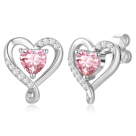Zifeel Earrings for Women, 925 Sterling Silver Birthstone Heart Studs Earring for Girlfriend Wife, Anniversary Birthday Christmas Valentines Mother’s Day Gifts Jewelry for Women Wife Her Mom