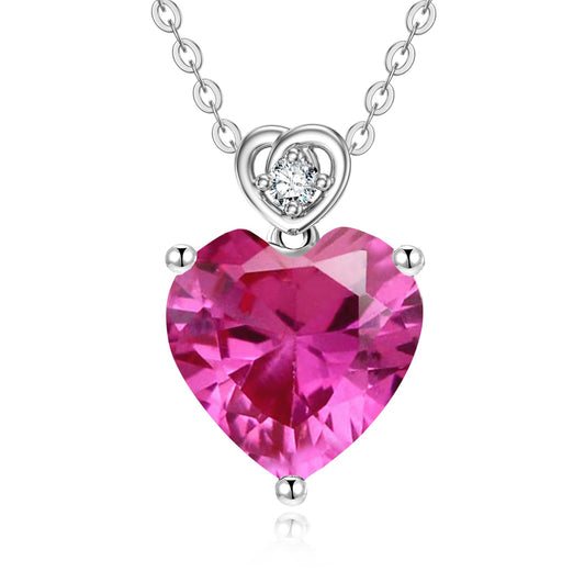 NFYBD 14k White Gold Love Heart Tourmaline Birthstone Pendant Necklace for Women 3 Carat Heart-cut Created Gemstone Anniversary Birthday Mother's Day Necklaces for Her-oct
