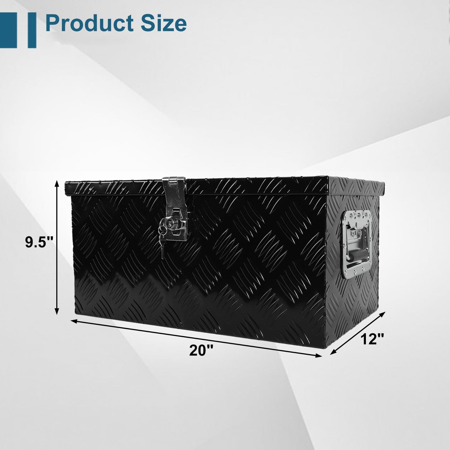 Gooeap 20 X 12 X 9.45 Inch Black Aluminum 5 Bar Tread Tool Box Truck Car Outdoor Trailer Pickup Underbody Toolbox, RV Storage Organizer, Underbed Tools Organizer With Lock & Keys