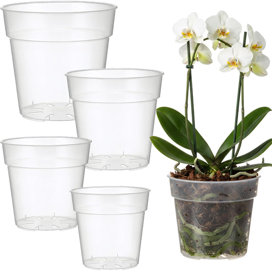 Simihiran 12 Pcs 8/9/10/12 Inch Large Clear Nursery Pots with Drainage Holes - Variety Pack Transparent Plant Pots for Orchids Succulents Indoor Outdoor Root Health