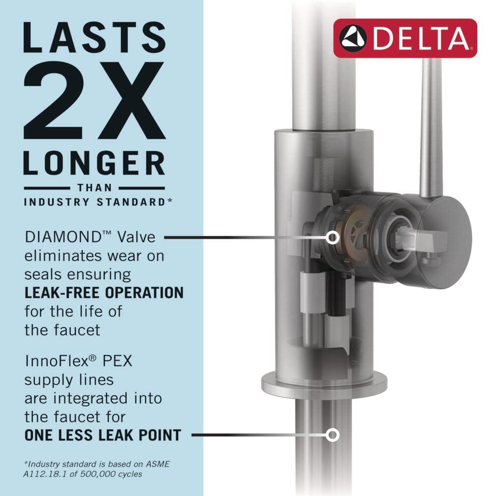 Delta Faucet Monrovia Brushed Nickel Kitchen Faucet, Kitchen Faucets with Pull Down Sprayer, Kitchen Sink Faucet with Magnetic Docking, Lumicoat Arctic Stainless 9191-AR-PR-DST