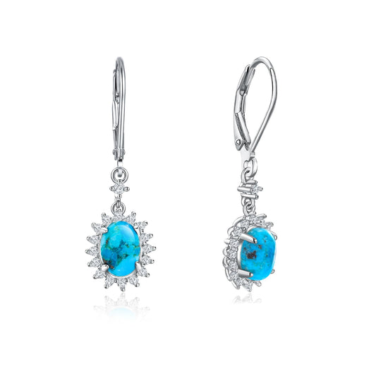 AIBAO Turquoise Dangle Earrings for Women Blue Gemstone Snowflake Dangling Earrings Western Boho Jewelry Sterling Silver Oval Turquoise Drop Earrings