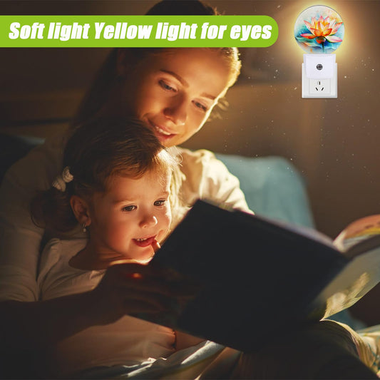 COSHARKLY Magic Lotus Flower Bloom Night Light,Floral Plug-in Night Lights with Dusk-to-Dawn Sensor for Bedroom Bathroom and Living Room Sleep Friendly lamp