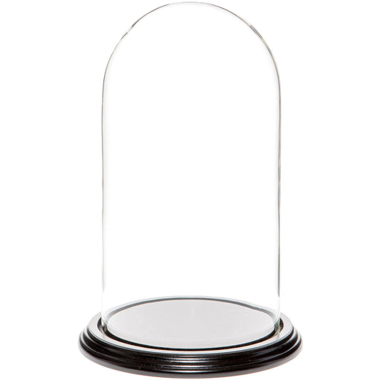 Plymor 5.5" x 10" Glass Display Dome Cloche (Black Wood Veneer Base)