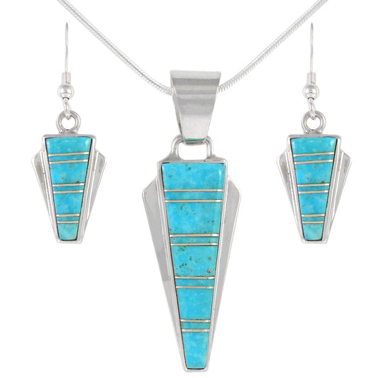 Genuine Gemstones Pendant & Earrings Set in 925 Sterling Silver with 20" Chain (Turquoise)