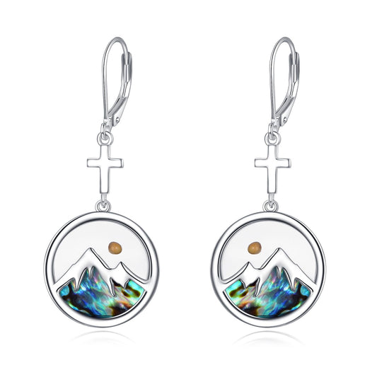 AOBOCO Mustard Seed Earrings for Women Sterling Silver Cross Mountain Christian Jewelry Birthday Gifts for Mom Friends (Round Cross Earrings)