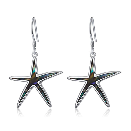SHAOAN 925 Sterling Silver Starfish Dangle Drop Earrings Abalone Shell Earring Sea Ocean Jewelry Gifts for Women