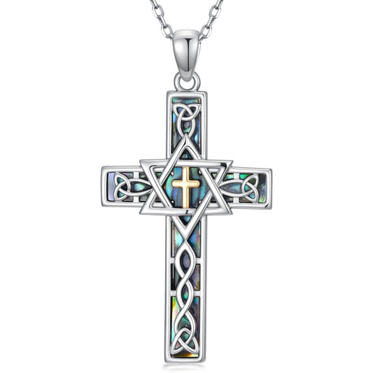 KoyeKei Star of David Necklace for Women 925 Sterling Silver Star of David Cross Pendant Jewish Judeo Necklaces Christian Celtic Knot Jewelry Hanukkah Mothers Day Gifts for Mom Wife Grandma