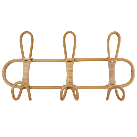KH866 Boho Rattan Wall Hooks – Handmade Wall Mount Coat & Towel Rack, Natural Beige Hanging Organizer for Clothes, Hats, Towels, and Bags, Perfect for Entryway, Bedroom, Living Room (15.7x7.9 Inch)