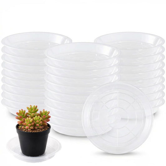 Tulpeed 50 Pack Clear Plant Saucer 4.7 Inches Plant Trays for Pots Plastic Round Drip Trays Flower Pot Saucers Black Planter Water Tray Plant Drainage Tray