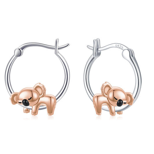 Koala Hoop Earrings for Women Sterling Silver Small Animal Huggie Hoop Earrings for Sensitive Ears Koala Jewelry Gifts for Daughter