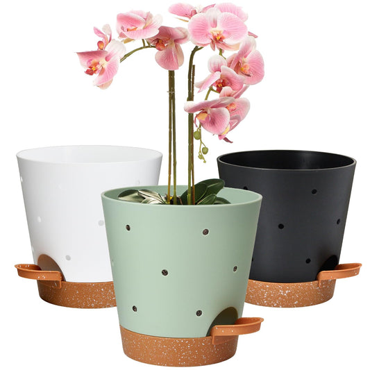Vanslogreen Orchid Pots with Holes, 6 Inch Self Watering Orchid Pot 3 Pack Plastic Plant Pots for Orchid, Flower (Multicolor)