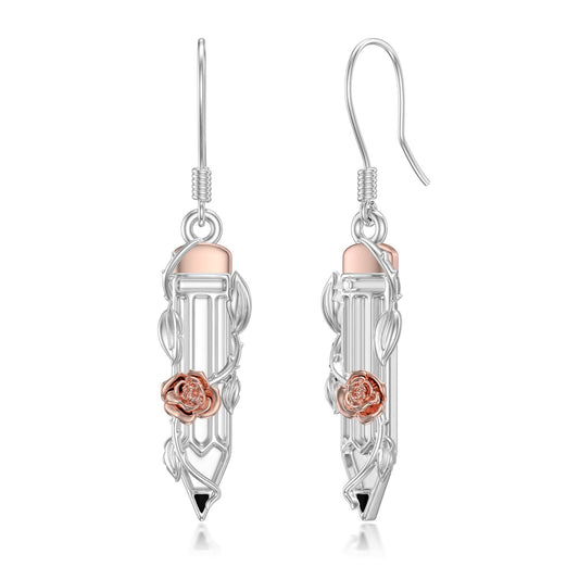 PROESS Graduation Gifts Teacher's Earrings 925 Sterling Silver Pencil Earrings for Women Funny Pencil Drop Dangle Earrings for Teachers Students Back to School Gifts