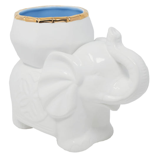 Lilly Pulitzer Small Elephant Shaped Cachepot Planter for Indoor Plants, Ceramic Pot with Gold Accents (Coconut)