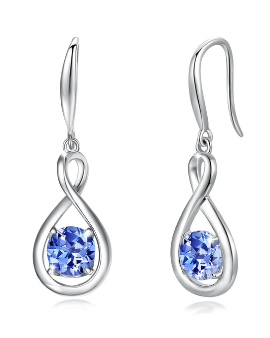 FANCIME Tanzanite Dangle Drop Earrings 925 Sterling Silver Dainty Infinity Gemstone December Birthstone Earring Fine Jewelry Birthday Mothers Day Gifts for Mom Her Women