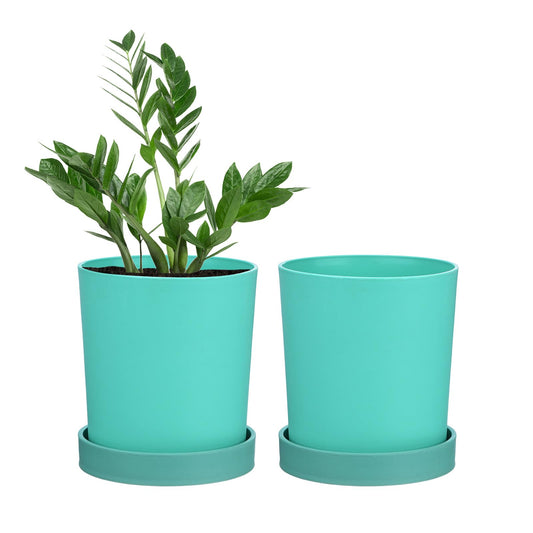 M METERXITY 2-Pack Plant Pots, 4.5 Inch Plastic Flower Pots with Drainage Holes for Cactus/Succulents Pot/Small Plants/Home/Garden, Planters for Indoor Plants [Aqua]
