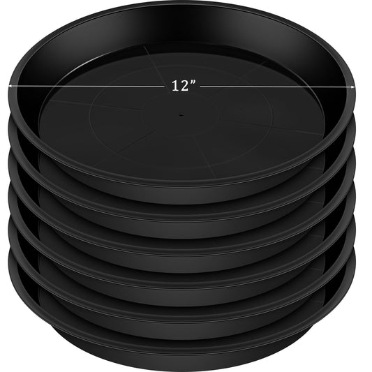 Eccliy 6 Pack Plastic Plant Saucer Heavy Duty Planter Saucers Large Plant Pot Plastic Water Trays for Indoors and Outdoors Flower Drip(12 Inch,Black)