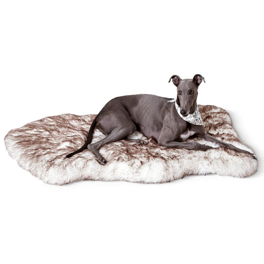 Welfibr Faux Fur Dog Bed for Large Dogs, Fluffy Luxury Dog Mattress, Fuzzy Dog Bed Mat Soft Flat Dog Beds Washable and Waterproof Pet Dog Mat Bed, Extra Large Plush Orthopedic Dog Bed, Brown, 50"