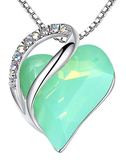 Leafael Gift Necklaces for Women, Infinity Love Heart Pendant with Jade Opal Green Healing Stone for Luck, Birthday Jewelry for Her, Mom, and Wife, Silver Plated, 18" + 2" Chain