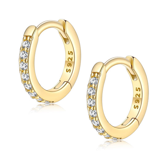 FaithHeart 925 Sterling Silver Cubic Zirconia Huggie Hoop Earrings, Small Silver Hoop Earring for Women, 14K Gold Hypoallergenic Cartilage Earrings for Women 8mm