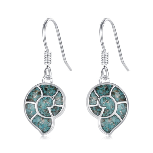 Conch Earrings for Women 925 Sterling Silver Sea Shell Dangle Drop Earrings Turquoise Ocean Earrings Beach Themed Jewelry Ocean Gifts for Friends