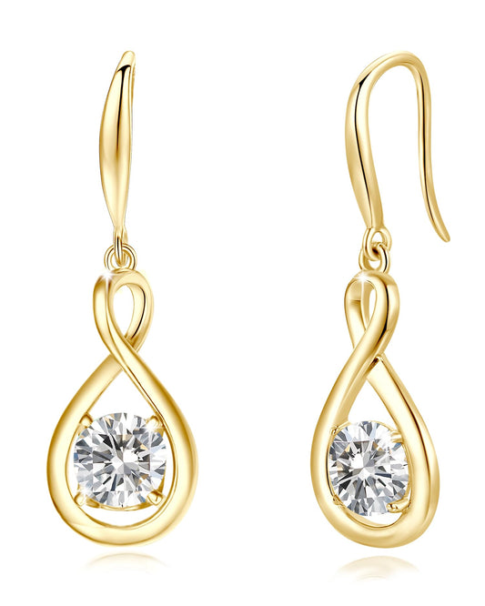 FANCIME Dangle Drop Earrings with Solitaire CZ Cubic Zirconia Simulated Diamond 925 Sterling Silver Yellow Gold Plated Infinity April Birthstone Earring Fine Jewelry Birthday Mothers Day Gifts for Mom Her Women